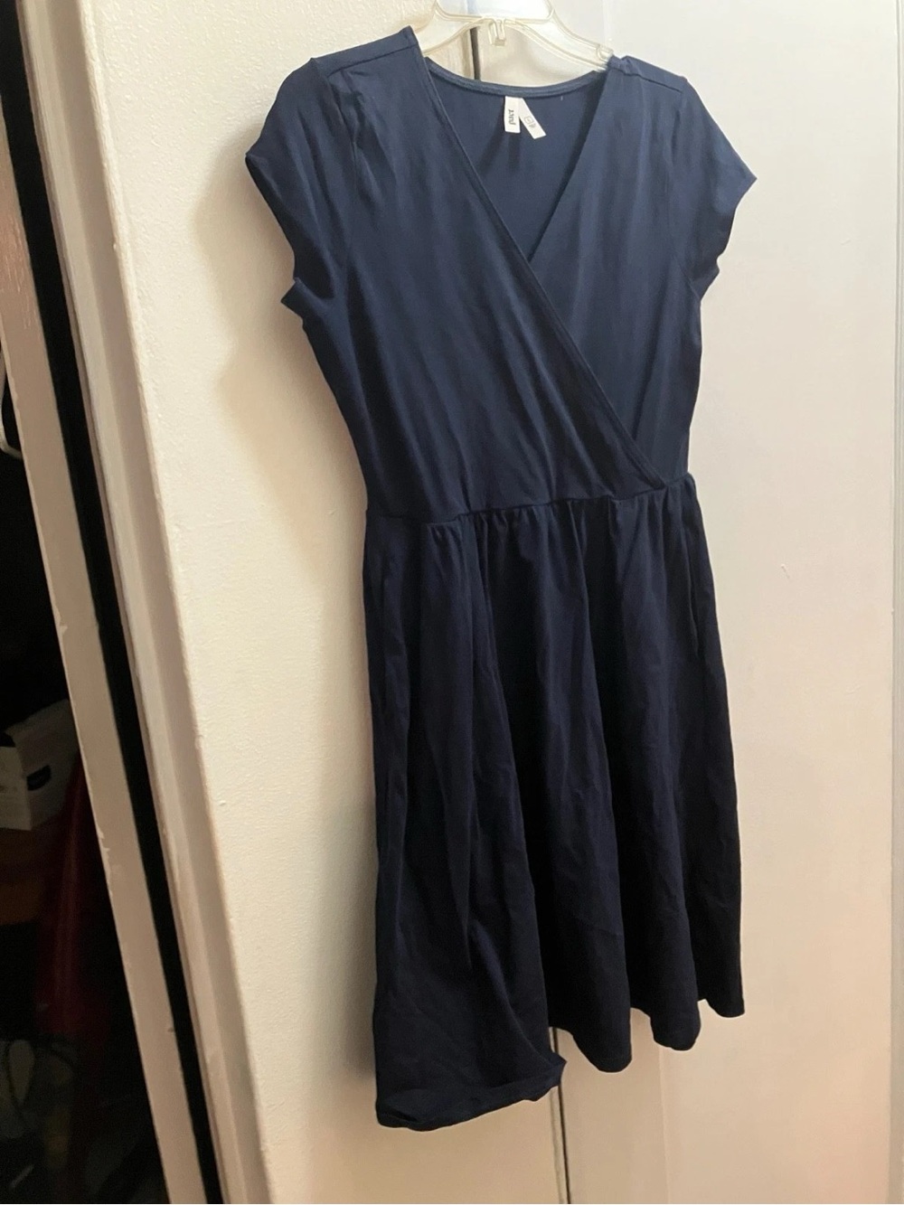 Pact Navy Wrap-Front Midi Dress